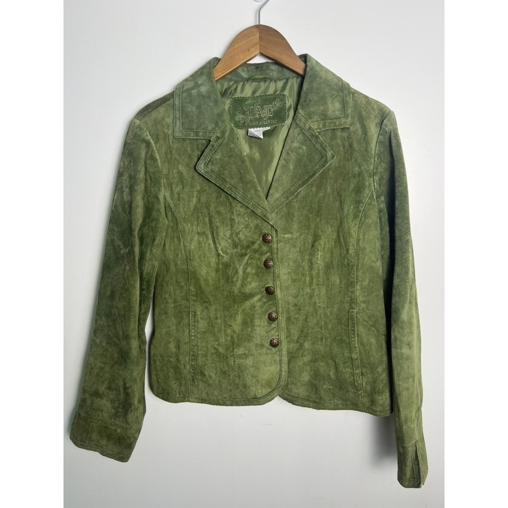 VTG Live A Little Green Suede Leather Jacket Wm MD Boho Y2K 90 Punk Gilmore Girl